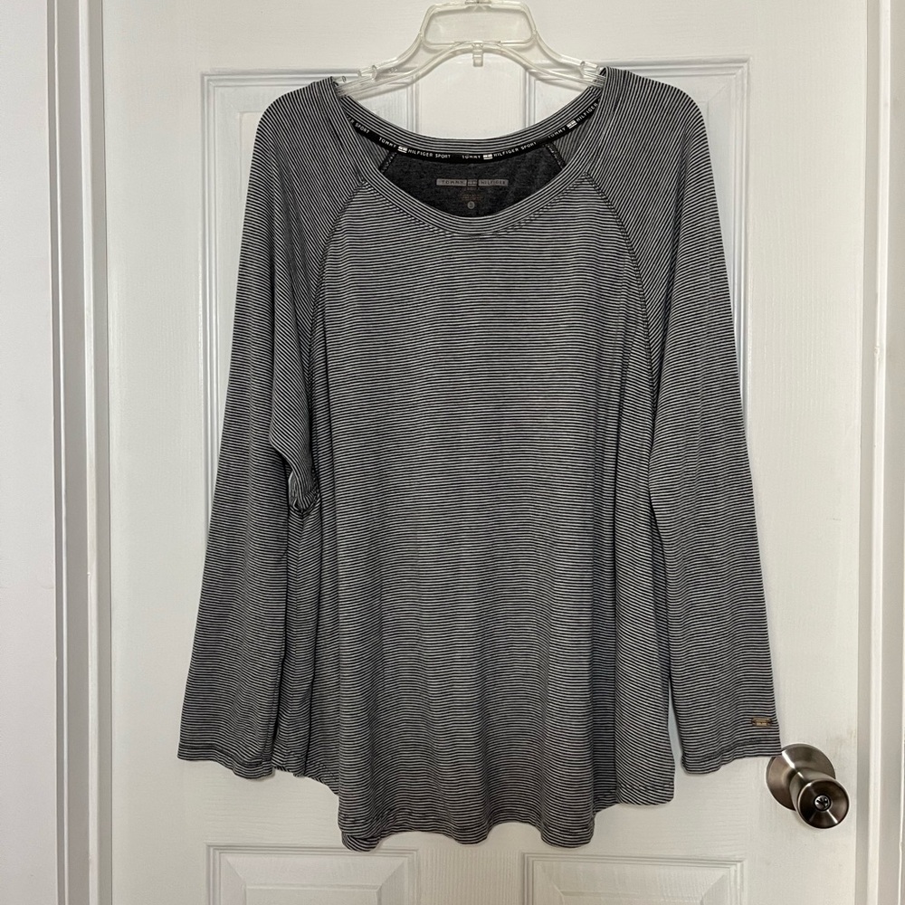 Tommy Hilfiger Sport Charcoal and White Striped Long Sleeve Top
